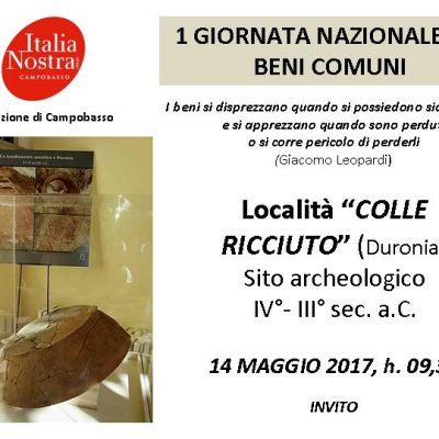 EVENTO CULTURALE -14 Maggio 2017 – 1^ Giornata Nazionale dei Beni Comuni organizzata da ITALIA NOSTRA Campobasso – MOLISE